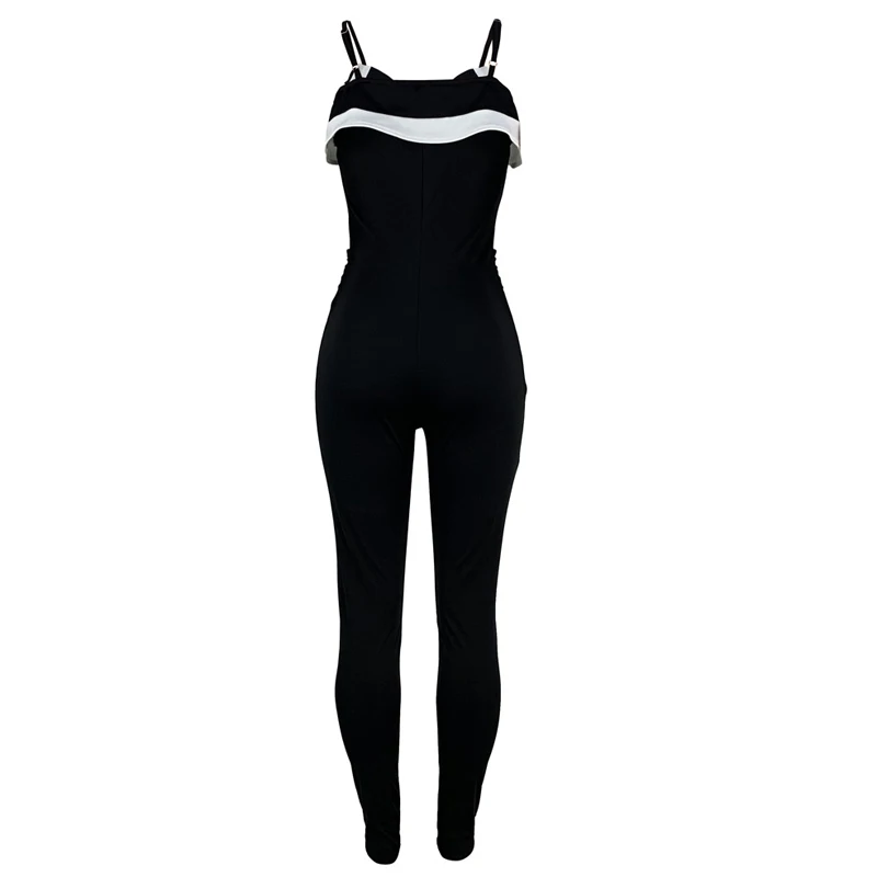 Women Spaghetti Strap Off Shoulder Jumpsuit Elegant Color Block Bodycon Long Overalls Jumpsuit Summer Fall Streetwear Clubwear