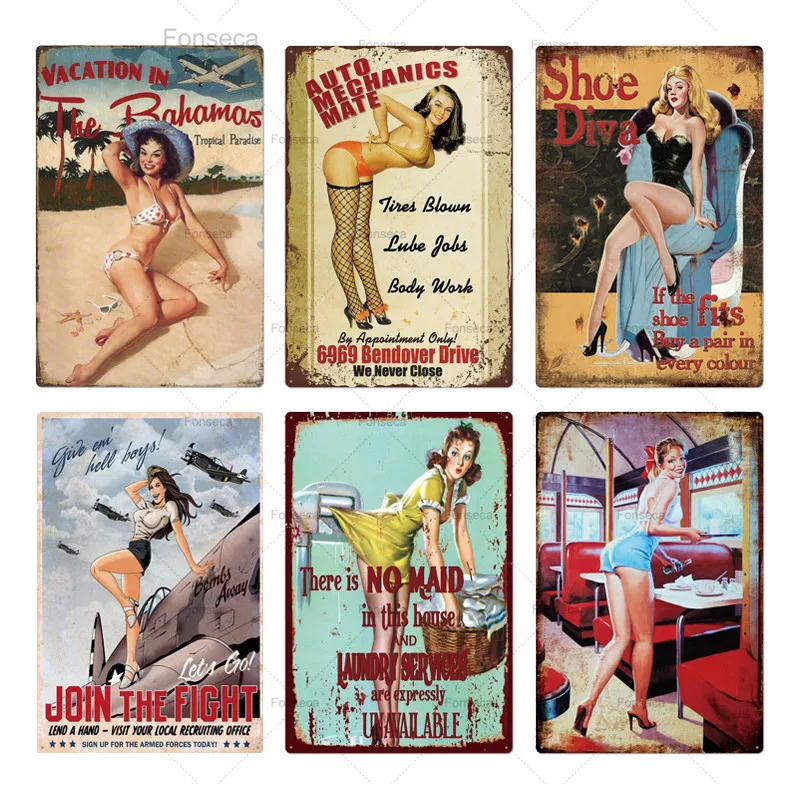 Pin Up Girl Plaque Sexy Lady Metal Tin Sign Iron Poster Wall Art Decor for Bar Pub Club Man Cave Vintage Shabby Chic Decoration | Дом и сад
