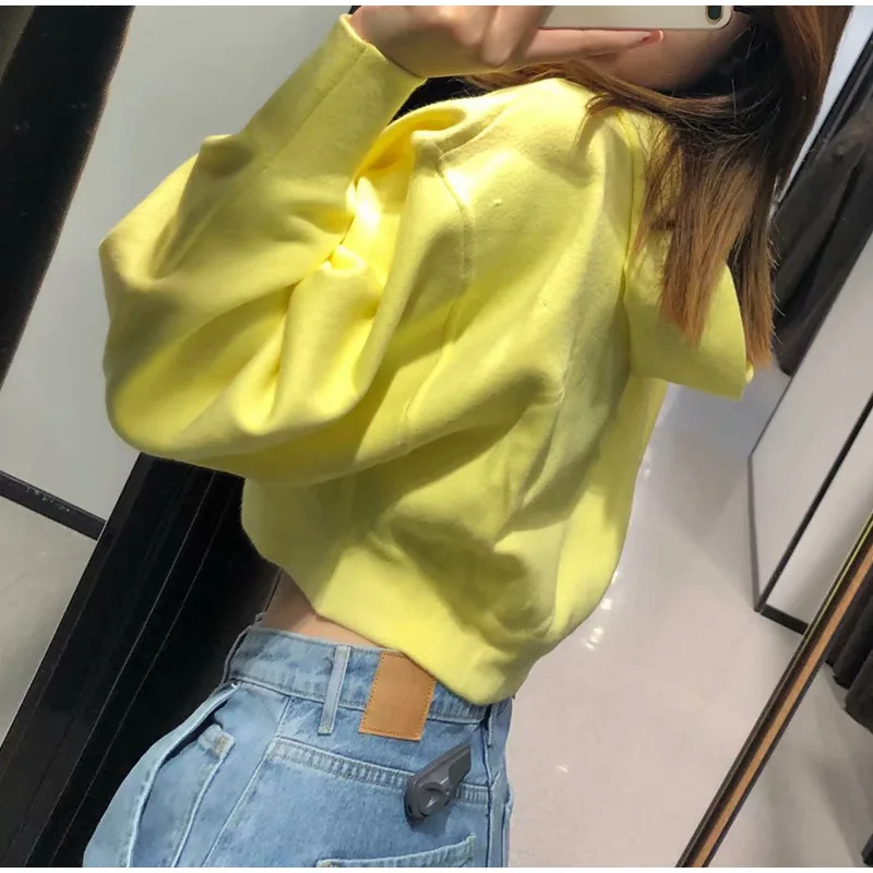 Autumn Casual Solid Short Sweatshirt Pullover Women Long Sleeve Hooded Hoody Ladies Fall Kawaii Women's Hoodies Pullovers
