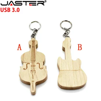 

JASTER USB 3.0 custom LOGO New Popular Mini Wooden Guitar flash drive Genuine pendrive 4GB 8GB 16GB 32GB USB 2.0 Memory Stick
