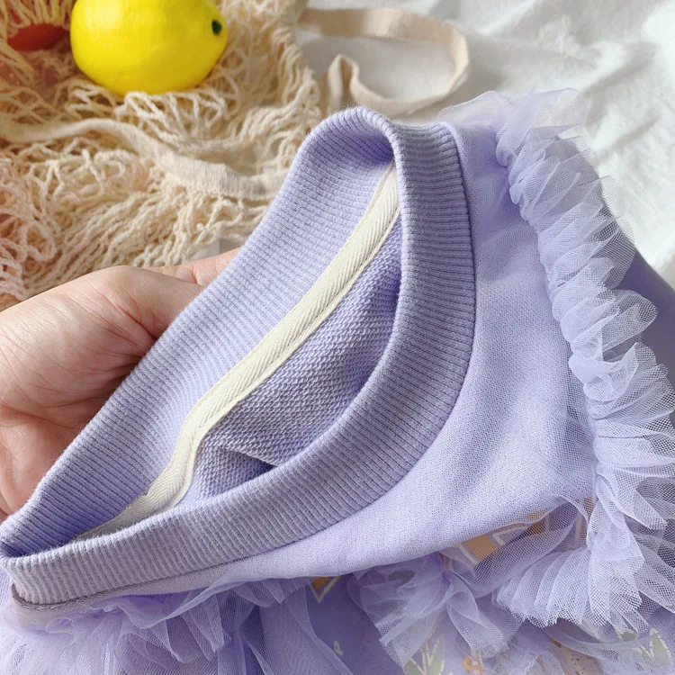 Mommy Girl Mother Daughter Dresses for Wedding Autumn Long Purple Mesh Princess Family Mommy and Me Dresses New Year Sweater