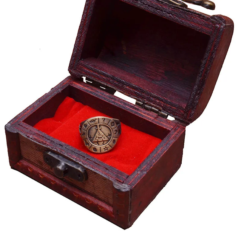 Гравити Фолз Билла Cipher логотип кольцо с деревянной подарочной коробкой полые Brozen Косплей палец ручной работы унисекс Otaku подарки косплей