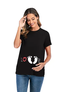 

Round neck printed feet summer fashion large size maternity shirt T-shirt female dress 2020 new hit pregnant clothes mom tshirt
