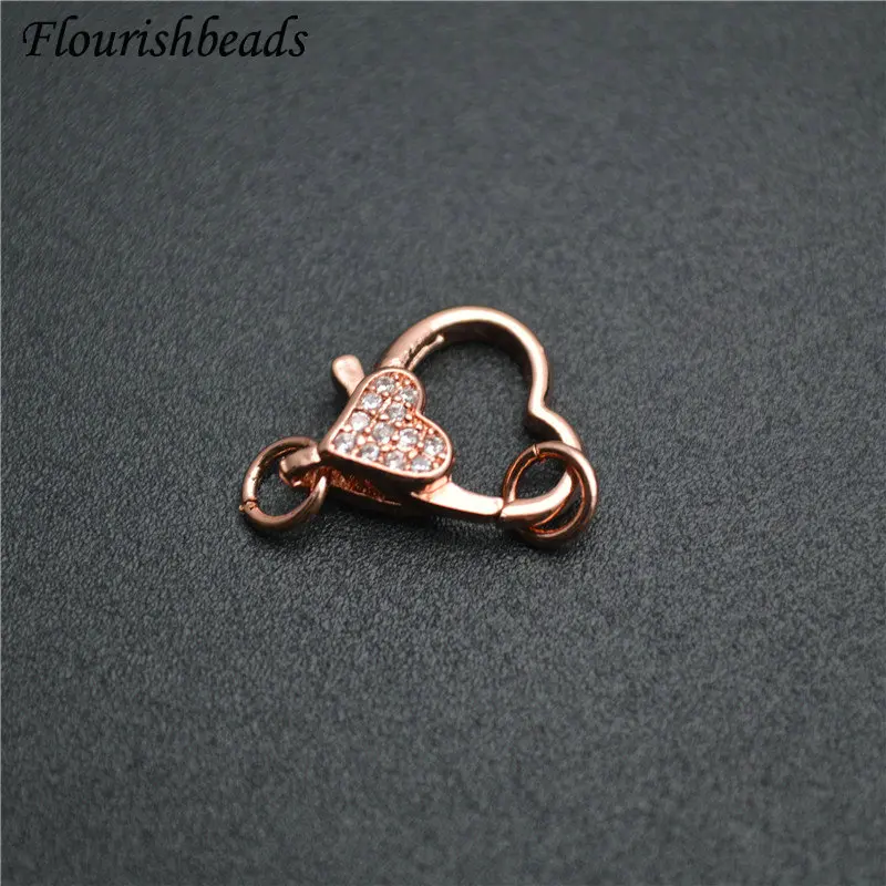 

Cute Heart Shape Pave CZ Zircon Beads Lobster Clasp Fasteners DIY Jewelry Makings Necklace Bracelet Chain Accessory Supplies