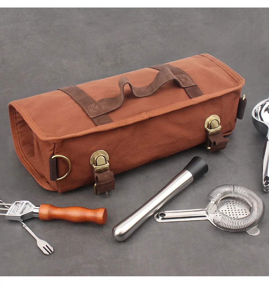 WESSLECO Bar Bartender Carrying Bag Creative Bartender Canvas Toolkit Pack Bar Tool Bag Professional Cocktail Shaker Set Storage