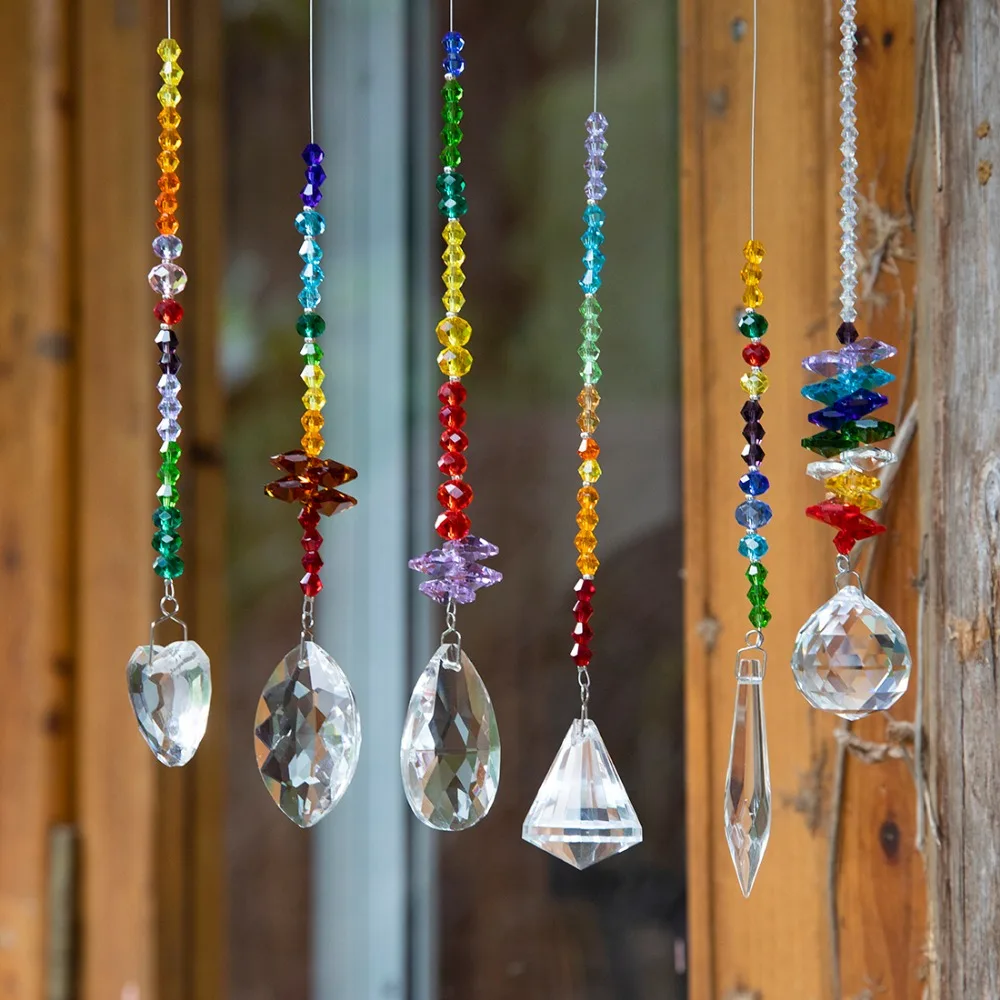 H& D упаковка из 6, красочная хрустальная люстра Suncatchers подвесной орнамент чакра хрустальные подвески для дома, офиса, украшения сада