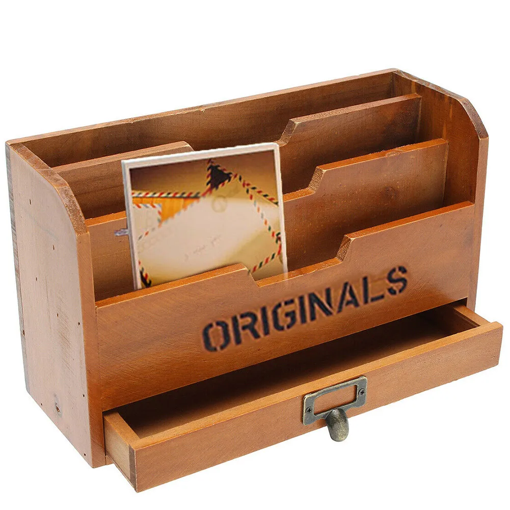1x Plain Wooden Desk Organiser Document Paperwork Storage Letter Rack PD2 