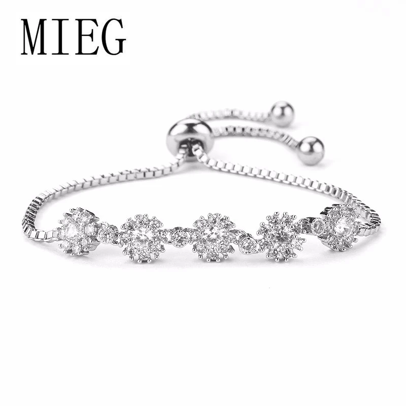 

MIEG Brand Snowflake Cubic Zirconia Crystal CZ Zircon Bridal Bracelets for Lady or Girls in 3 Assorted Colors