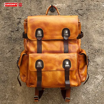 

Pepper Salt First Layer Cowhide Men Backpack Large-capacity Travel Backpacks Laptop Bag Full Leather Male Schoolbag Brown New