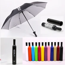 100pcs New Creative Women Wine Bottle Umbrella 3 Folding Sun-rain UV Mini Umbrella For Women Men Gifts Rain Gear Umbrella sale