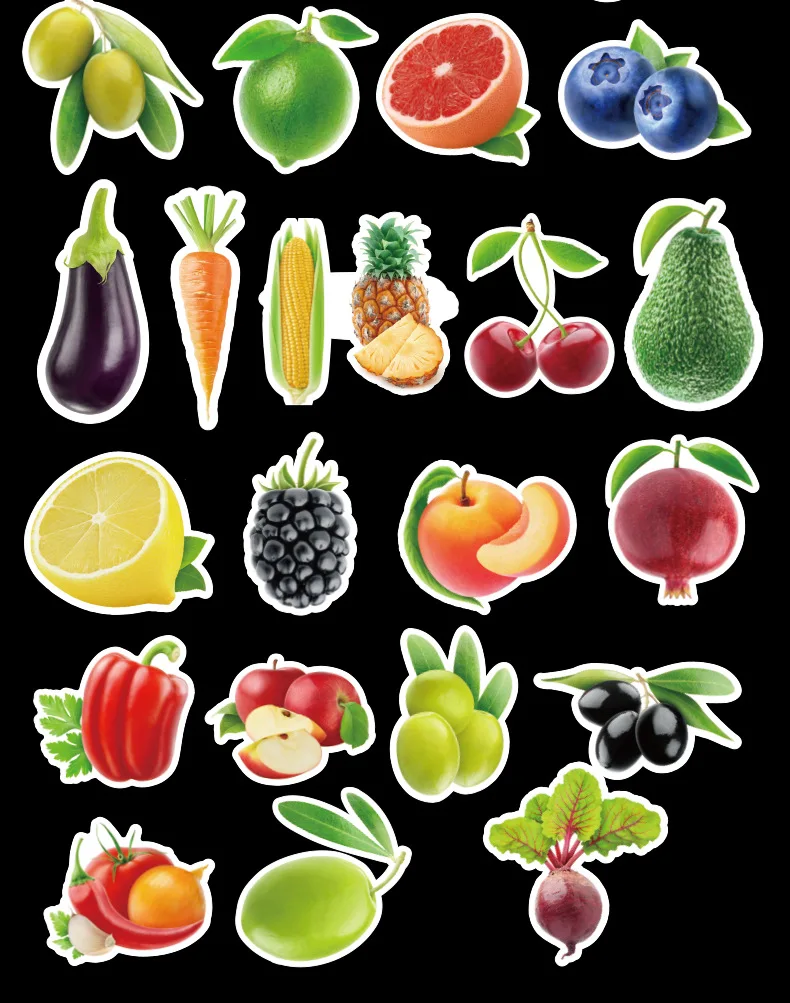 100pcs Fruit Vegetable Green Plant Doodle Stickers Child Sticker For Car Laptop Skateboard Motorcycle Trolley Cartoon Sticker