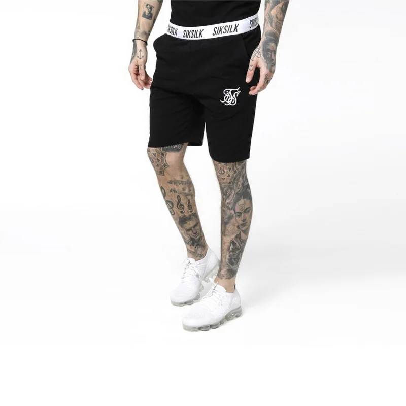 Летние мужские брендовые шорты с вышивкой из шелка Sik, повседневные шорты для фитнеса, бодибилдинга, спортивные шорты для тренировок, мужские хлопковые шорты высокого качества - Цвет: Black2