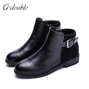 

U-DOUBLE Women Boots Zipper Low Heel Shoes Women Short Low Heels Round Toe Autumn Winter Women Ankle Boots Casual Shoes
