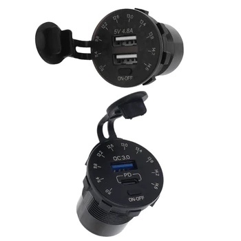 

12V QC3.0 USB Type C PD Car Charger Fast Charge with LED Voltmeter ON OFF Switch D08A