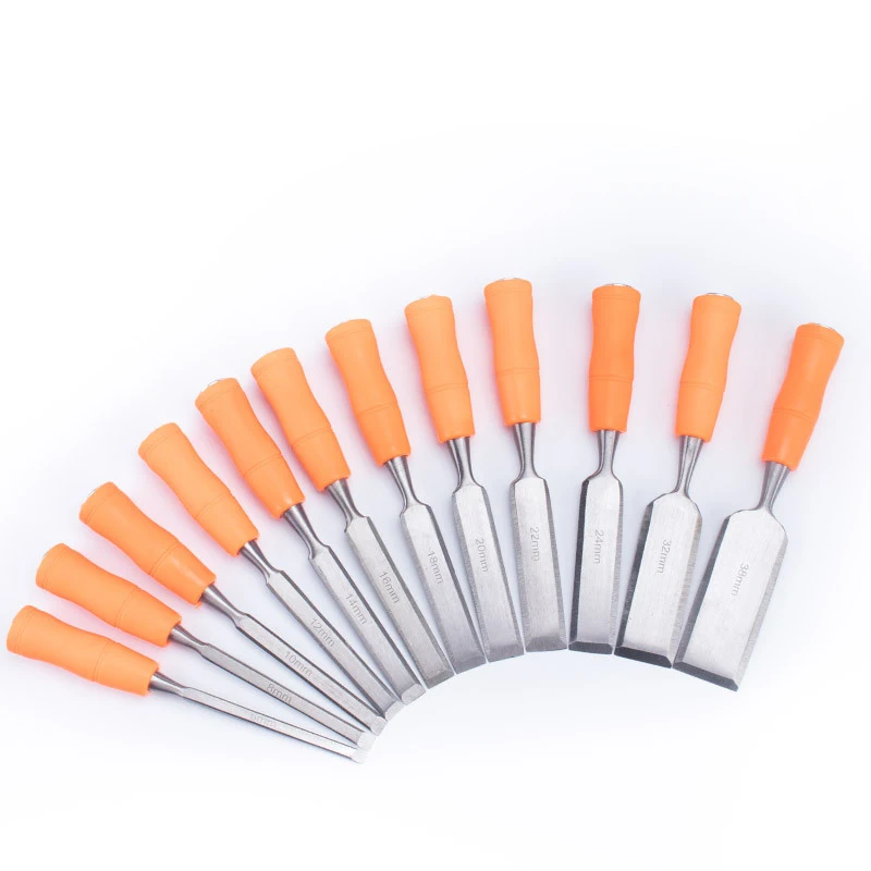 

Carpenter chisel flat shovel flat knife woodworking slotting tool carving Orange red plastic handle high carbon steel chisel