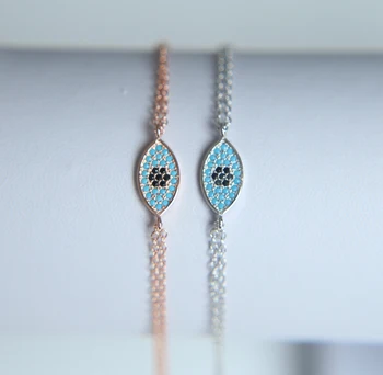 

Promotion Stunning Micro Pave Cz Turquoesa Marquise Turkish Evil Eye Braiding Marcame Bracelet Women Real 925 Adjust Chain