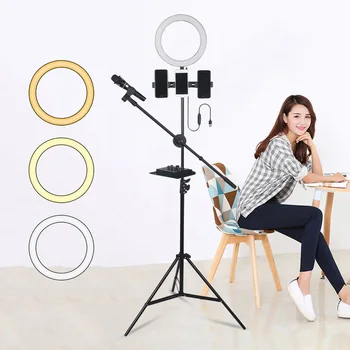 

26cm 10 inch Selfie LED Ring Light with Cell Phone Holder Microphone Holder for Youtube Live Stream Makeup Selfie Lighting