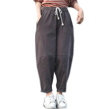 

Women Pants Trousers 100% Cotton for Autumn Winter Big Loose Long Oversize Baggy Joggers Solid Retro Vintage Casual A09191118