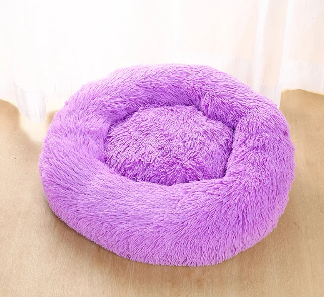 Purple Круглая длинная плюшевая кровать для кошек, домик для домашних животных, мягкий коврик для кошек, круглая кровать для собаки для маленьких собак, гнездо для сна, подушка для щенка, Прямая поставка - Цвет: Purple