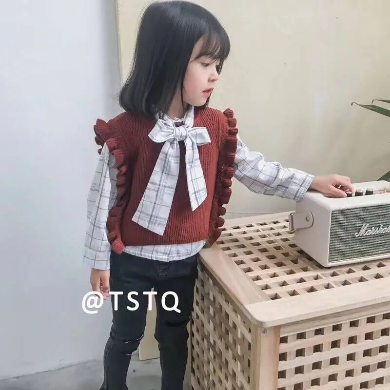 

2018 Spring And Autumn New Style Girls Frilled Fashion Korean-style No Good Cashmere Wool Blended Vest