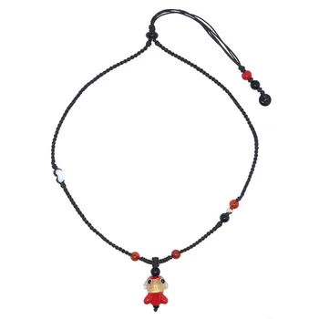 

Handmade necklaces, unique design, Japanese style glass fish pendant, hand woven simple forest collar chain