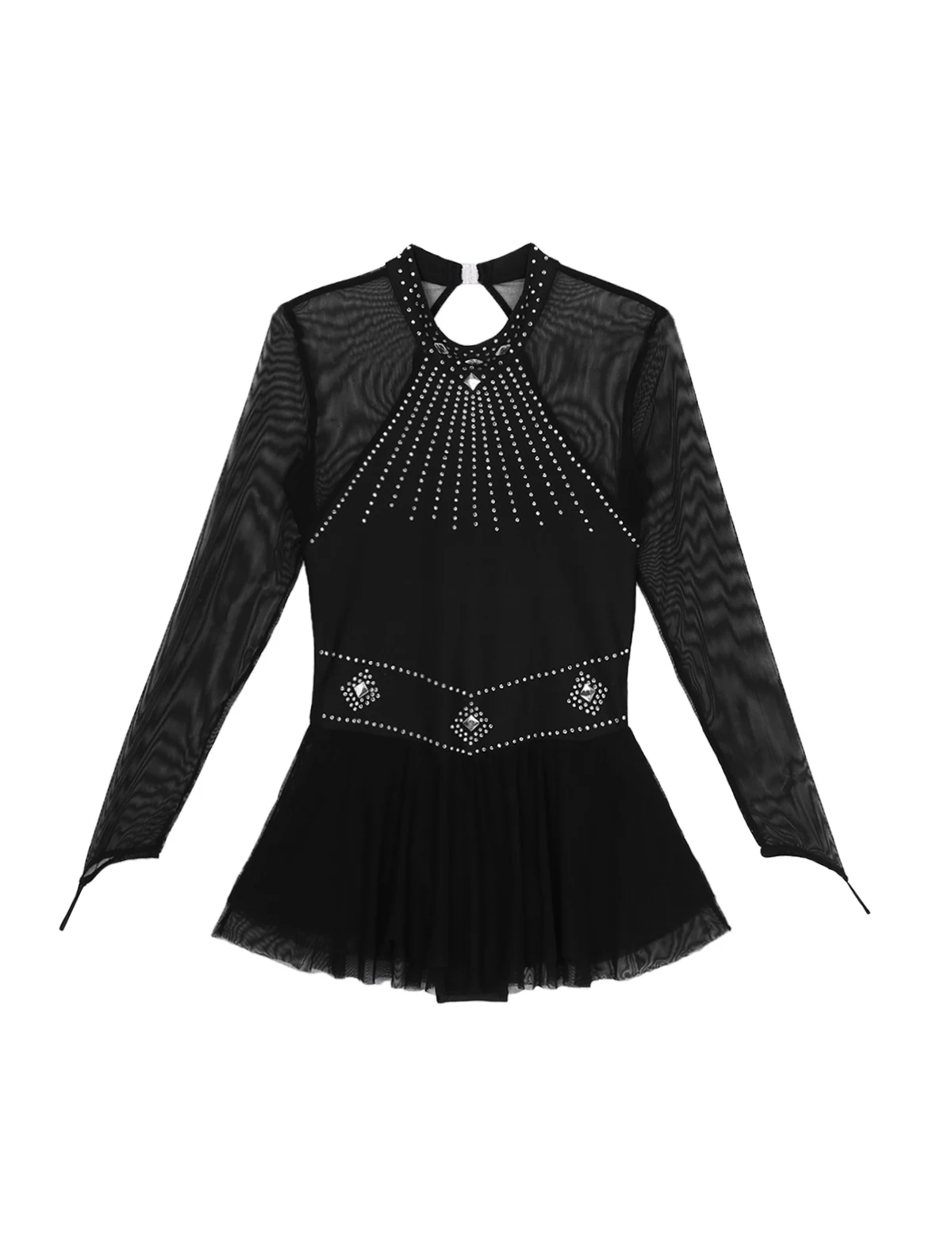 Adult Shiny Rhinestones Long Sleeve Mesh Splice Ballet Gymnastics Leotard Women Figure Skating Dress Competition Dance Costumes