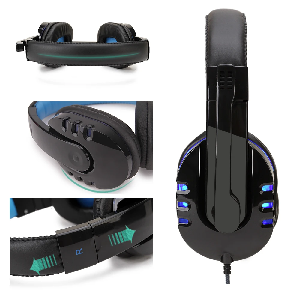 LED Light Stereo Gaming Headset Wired Game Headphones With Mic Volume Control Over Head Earphone For PS4 XBOX PC Gamer Fones