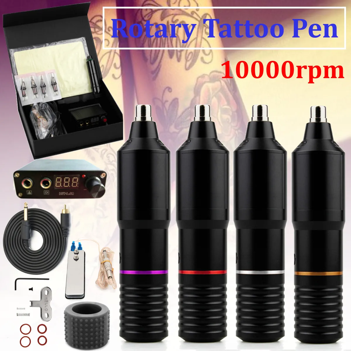 

18Pcs/Set 10000RPM Tattoo Eyebrow Rotary Pen Motor Tattoo Machine Detachable Cartridge Needle Permanent Makeup Set Professional