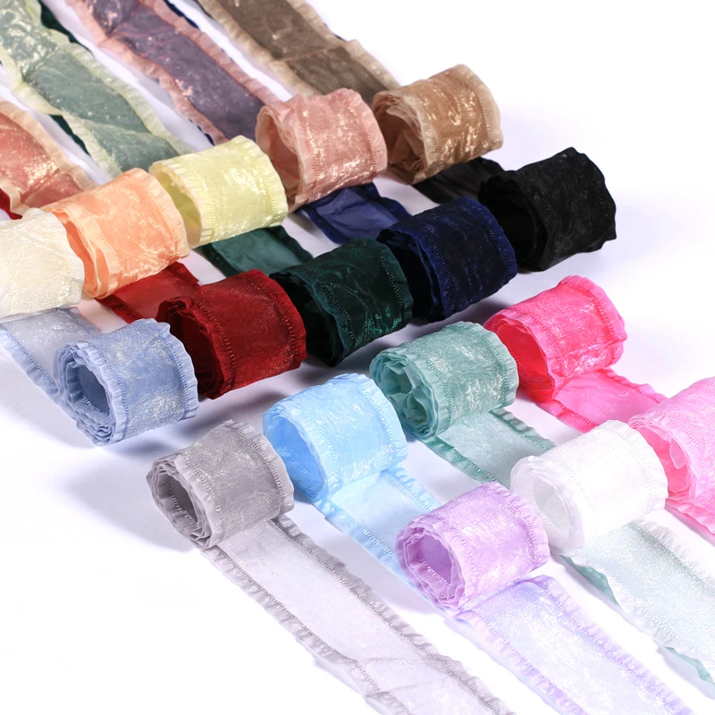 Snow yarn with bowknot diy ribbon hair clothing supplementary material double ruffle falbala snow cotton tape