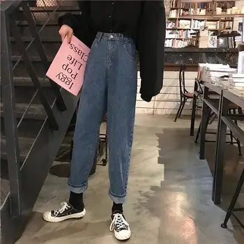 

L Jeans Children Harem Pants Fat Mm2019 Autumn and Winter Korean Students Loose gang feng Straight Pants