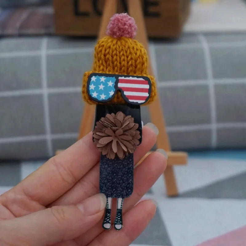 

woman wool hat with glass brooch fashion pins badges