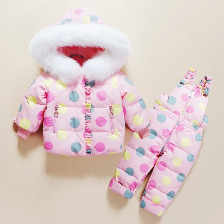 Зимние комплекты одежды для малышей теплые куртки на утином пуху 90%, комплекты одежды Теплые Кофты для маленьких девочек, штаны, пальто