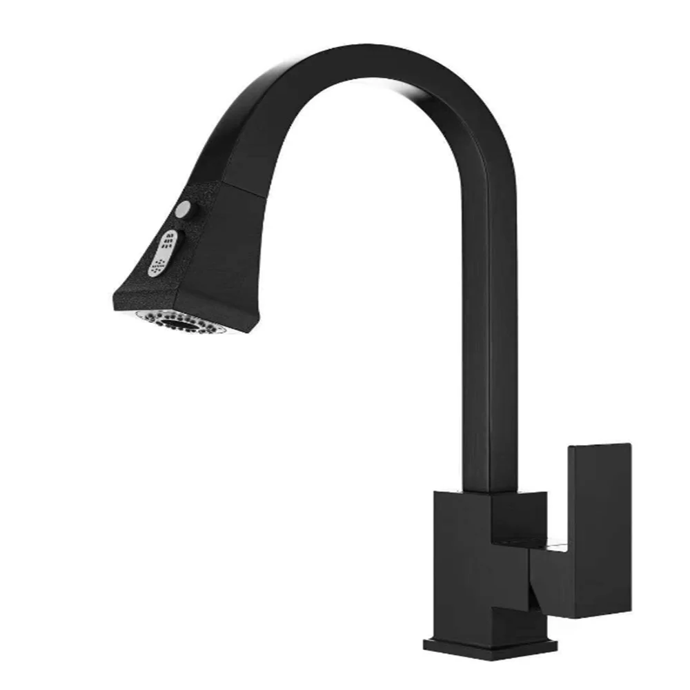 Новый черный полностью медный Выдвижной Смеситель для кухни выдвижной смеситель