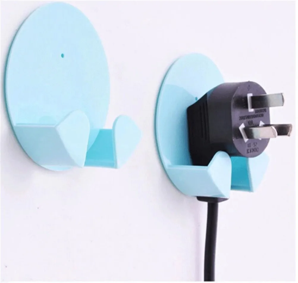 2pcs/Pack Practical Home Office Wall Adhesive Plastic Power Plug Socket Holder Hanger Wall Storage Hook Random Color