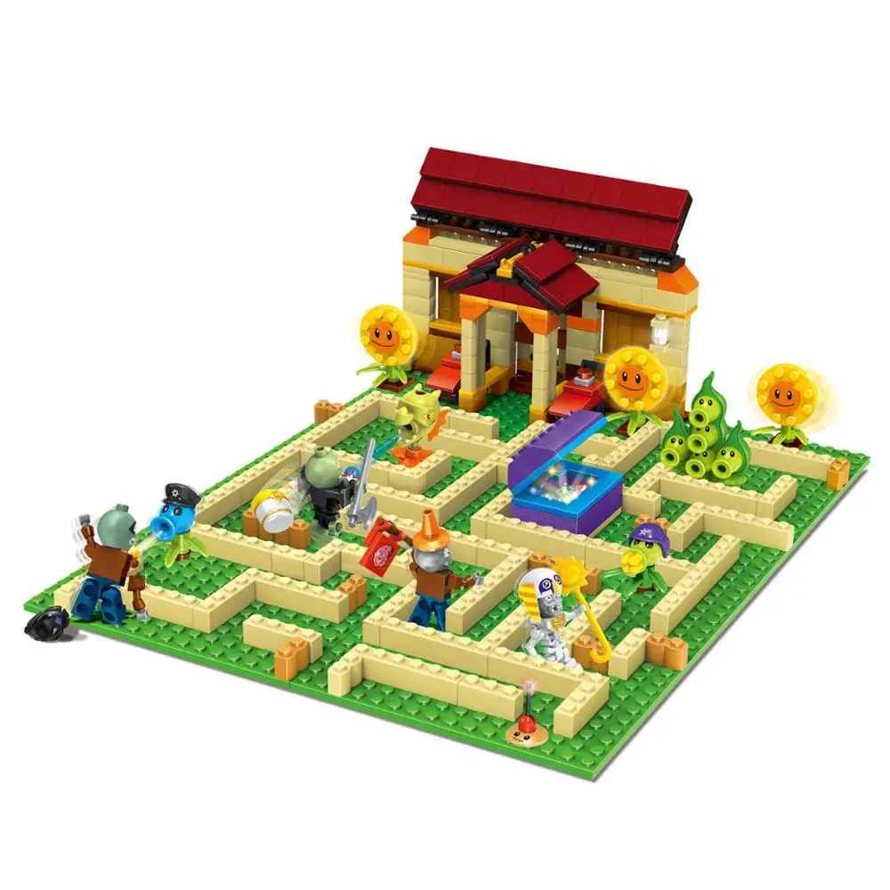 

New 2 Style Plants vs Zombies Building Blocks Bricks Set Action Figure Anime Garden Maze Struck Game Compatible Kids Gift Toys