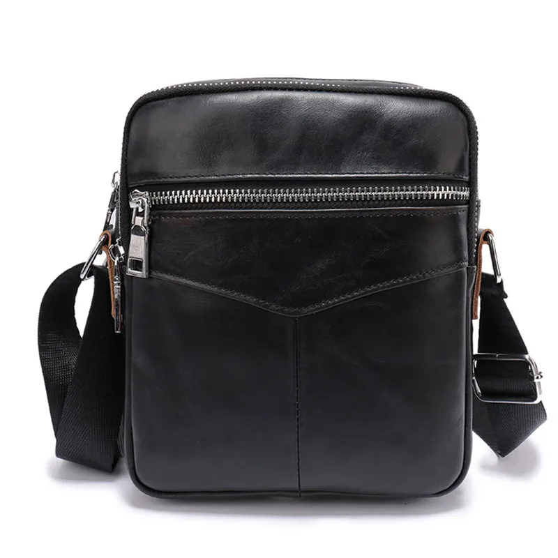

Small Men Genuine Leather Messenger Bags Male Double Zipper Shoulder Bag for Mini Pad Men's Casual Phone Crossbody Bag
