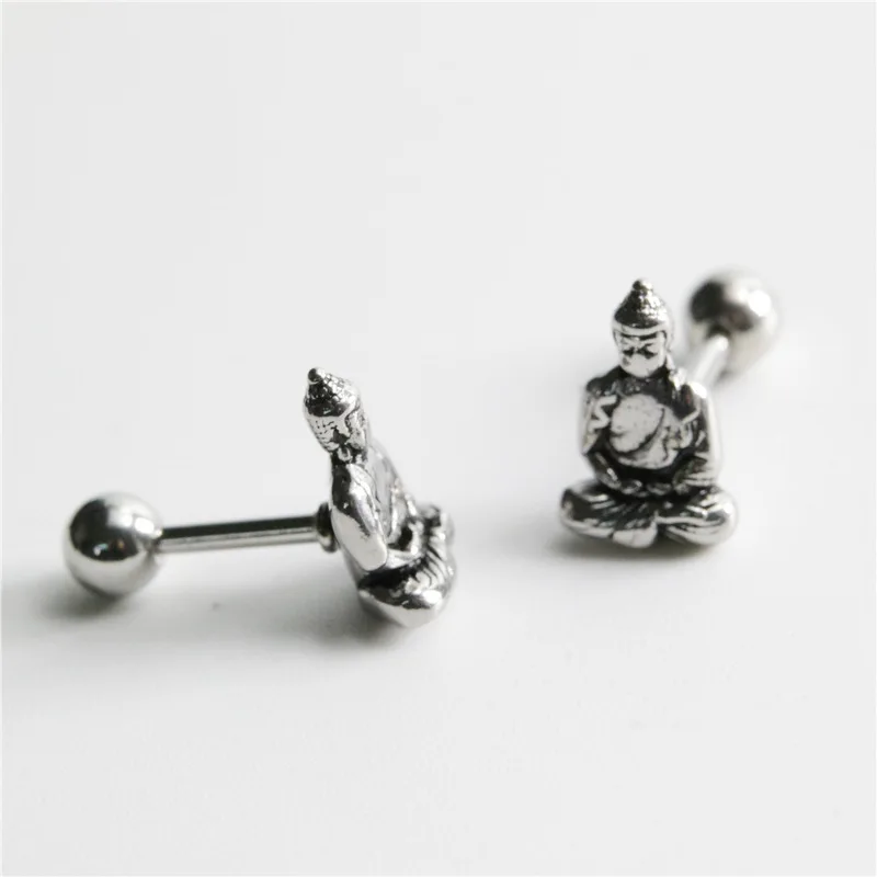 

Retro Silver Color Small Buddha Stud Earrings Men and Women Religion Wealth Lucky Stud Earrings Daily Collocation Jewelry