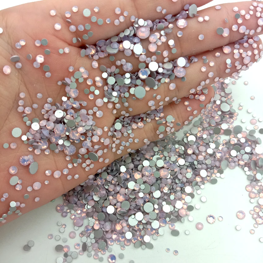 Розовые опаловые кристаллы стеклянные опаловые Стразы для ногтей с плоским основанием, для ногтей художественные украшения самоклеющиеся камни 3D DIY аксессуары для ногтей