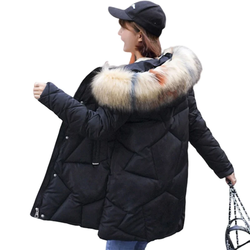 Зимний пуховик для женщин, толстый теплый пуховик для беременных, хлопковые куртки больших размеров, женские корейские свободные парки с капюшоном и меховым воротником F1175
