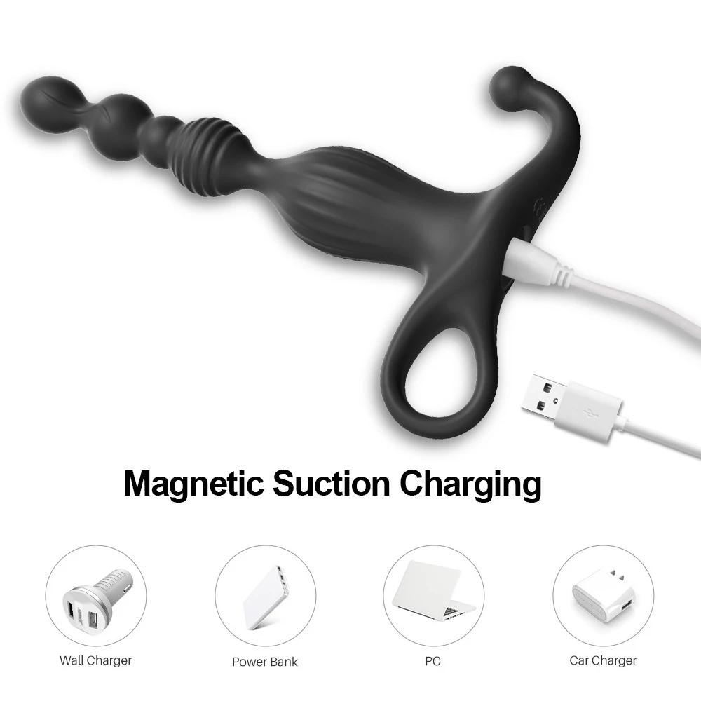 Vibrating Anal Beads Butt Plug,Rechargeable Silicone Vagina Anal Vibrator Prostate Stimulator Sex Toys for Men,Women and Couples 3