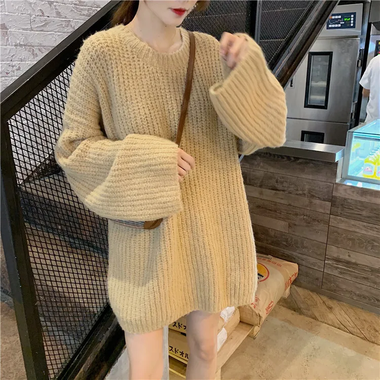 Neploe, утолщенный мохеровый свитер, платье для женщин, длинный рукав, круглый вырез, большой размер, вязаный пуловер, Осень-зима, корейский однотонный джемпер 55779