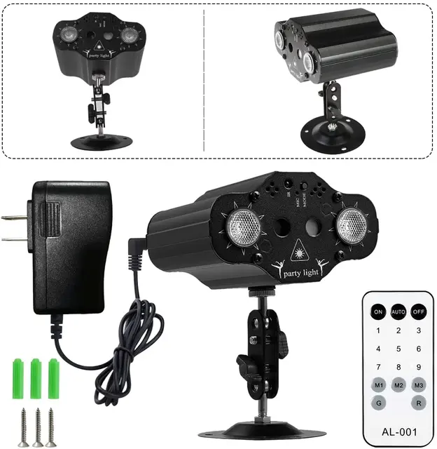 Stage Party Disco Lights Laser Projection Lights Voice Control Red Blue Green Strobe Lights DJ Club Home Party Decorative Lights Black