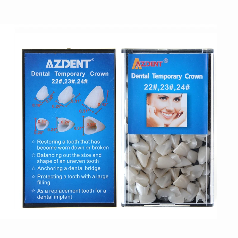 AZDENT Dental Temporary Crown Porcelain Materials Anterior Teeth Veneers 72pcs/Box Front Teeth 22# 23# 24# Just For Dentist Use