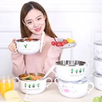 

Japanese Style Instant Noodles Chopsticks Set Large Bowl Stainless Steel Tableware Lunch Box Student Female Instant Noodle Bowl