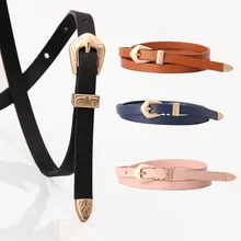 

102cm*1.1cm Alloy Carved Buckle Ladies All-Match Simple Casual Belt Women PU Band Candy Color Thin Waistband Female