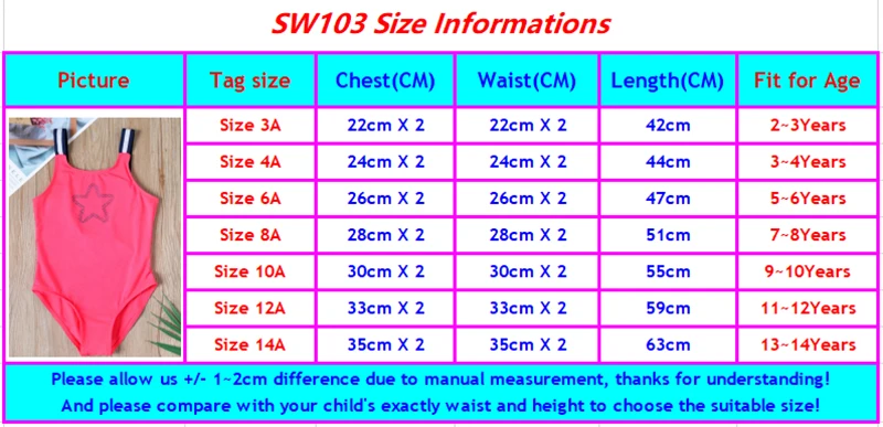SW103 size chart