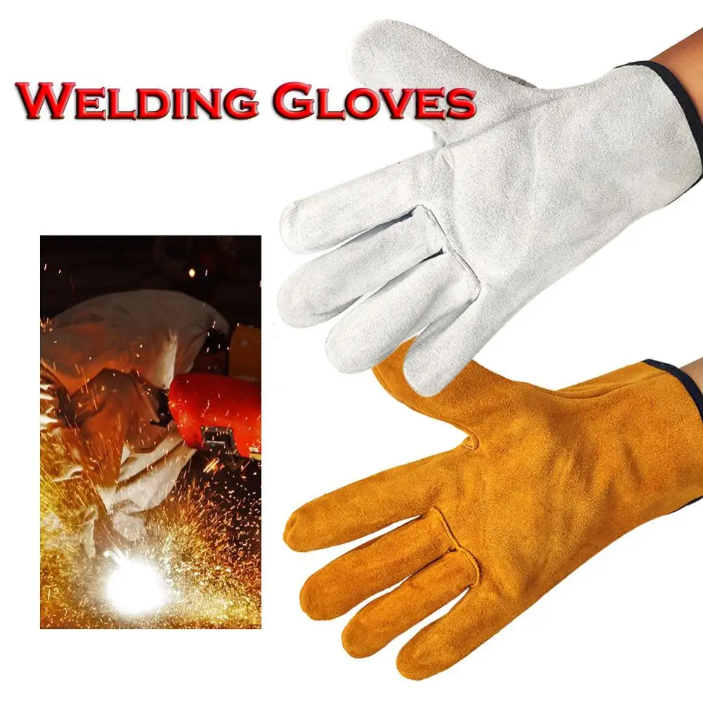 

Top Grain Leather Non-slip Heat Insulation Gloves Fleece Lining Seamless Forefinger Welder's Glove Labor Protect Welding Mittens