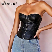 WLWXR без бретелек из искусственной кожи пикантные укороченный топ