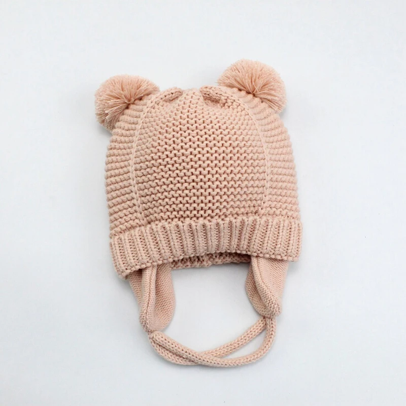 От 3 до 24 месяцев, шляпа на зиму осень для новорожденных мальчиков и девочек, теплые детские шапки с помпонами, вязаные однотонные детские шапки