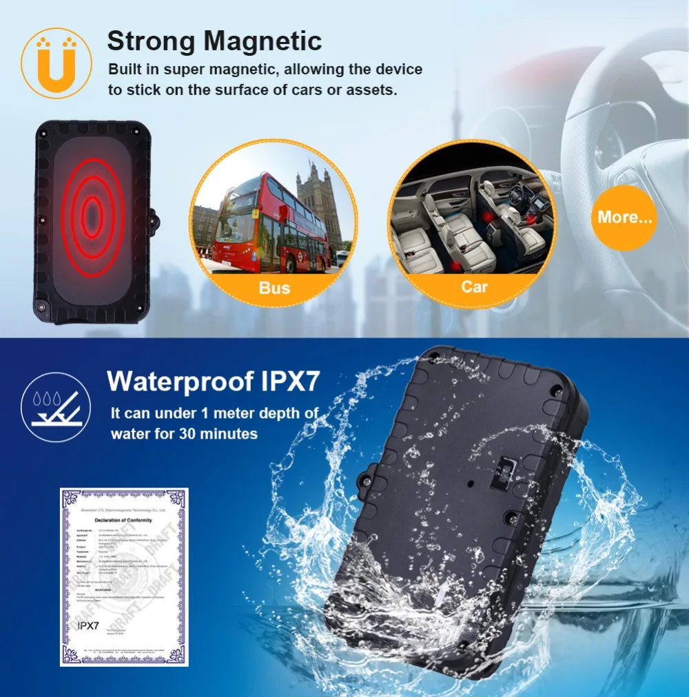 Prazata gps трекер автомобиля gps трекер Водонепроницаемый магнит gps локатор автомобиля долгое время ожидания SOS превышение скорости жизни PK TK905